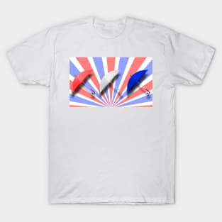 Red White And Blue Stripes With Umbrellas T-Shirt